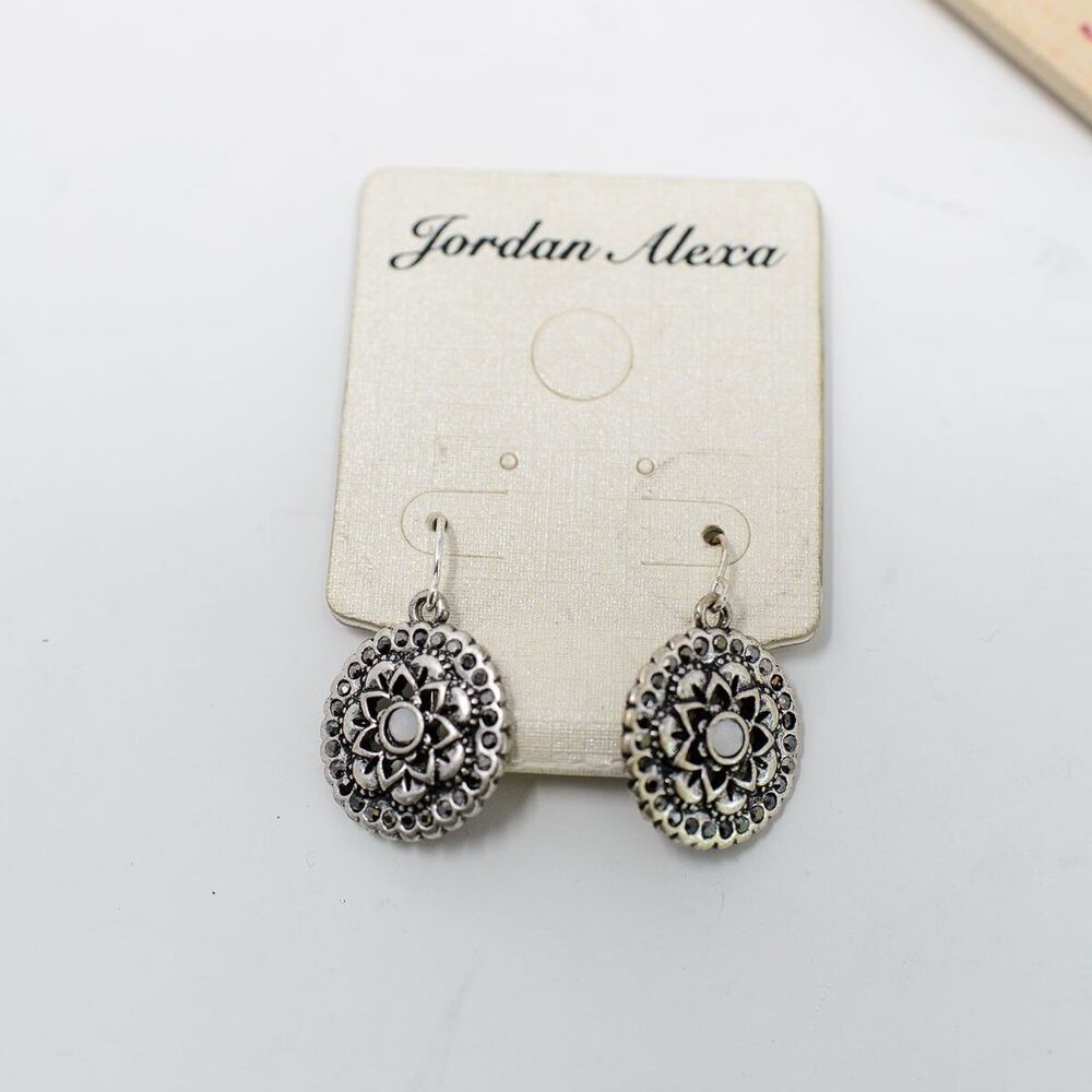 Jordan Alexa Earrings silver tone mandala lotus flower round dangle pierced
